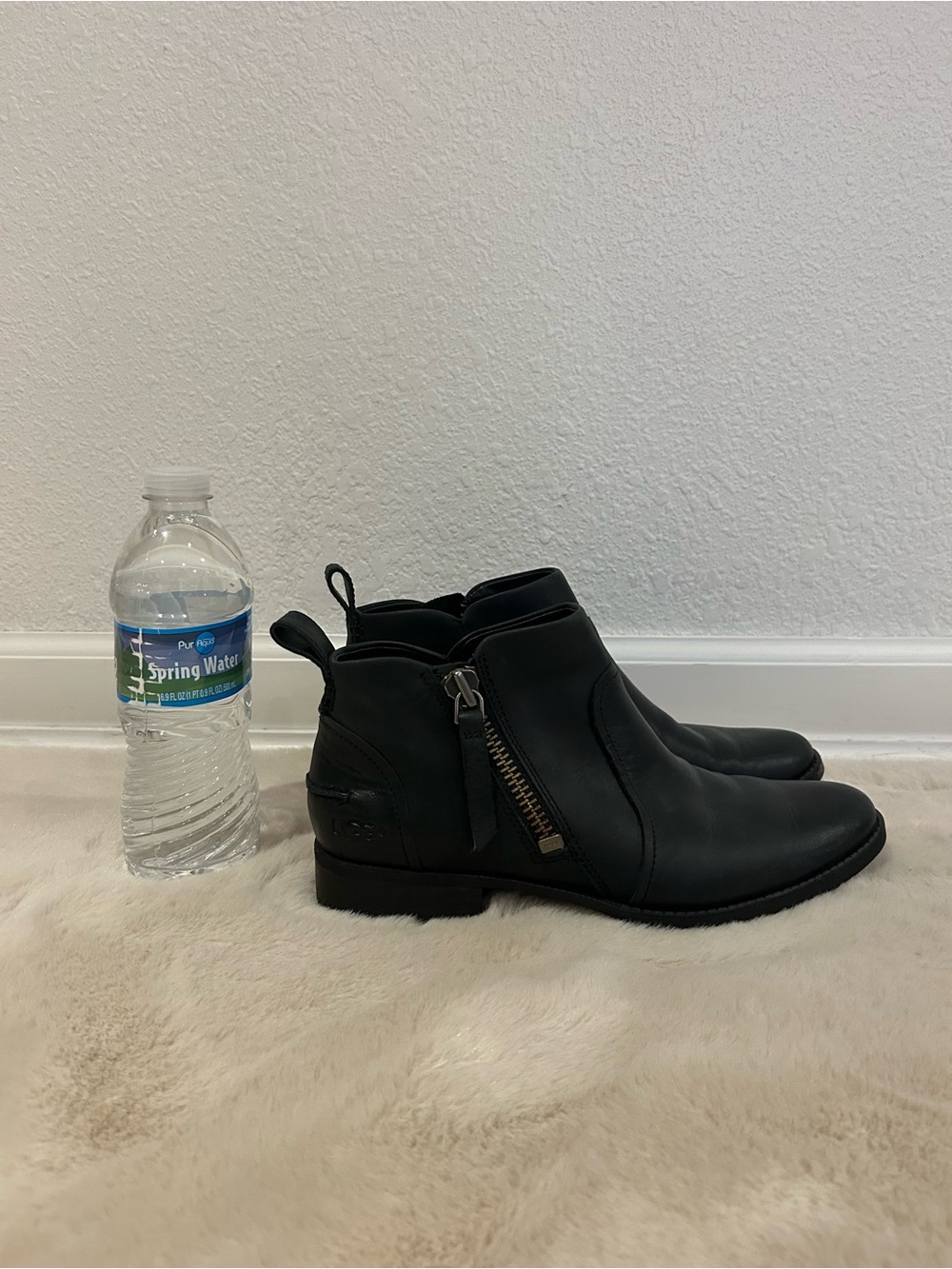 UGG Black Leather Side-Zip Ankle Booties